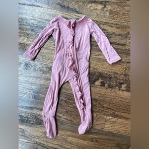 newborn Posh peanut dusty rose zippered ruffle footie
